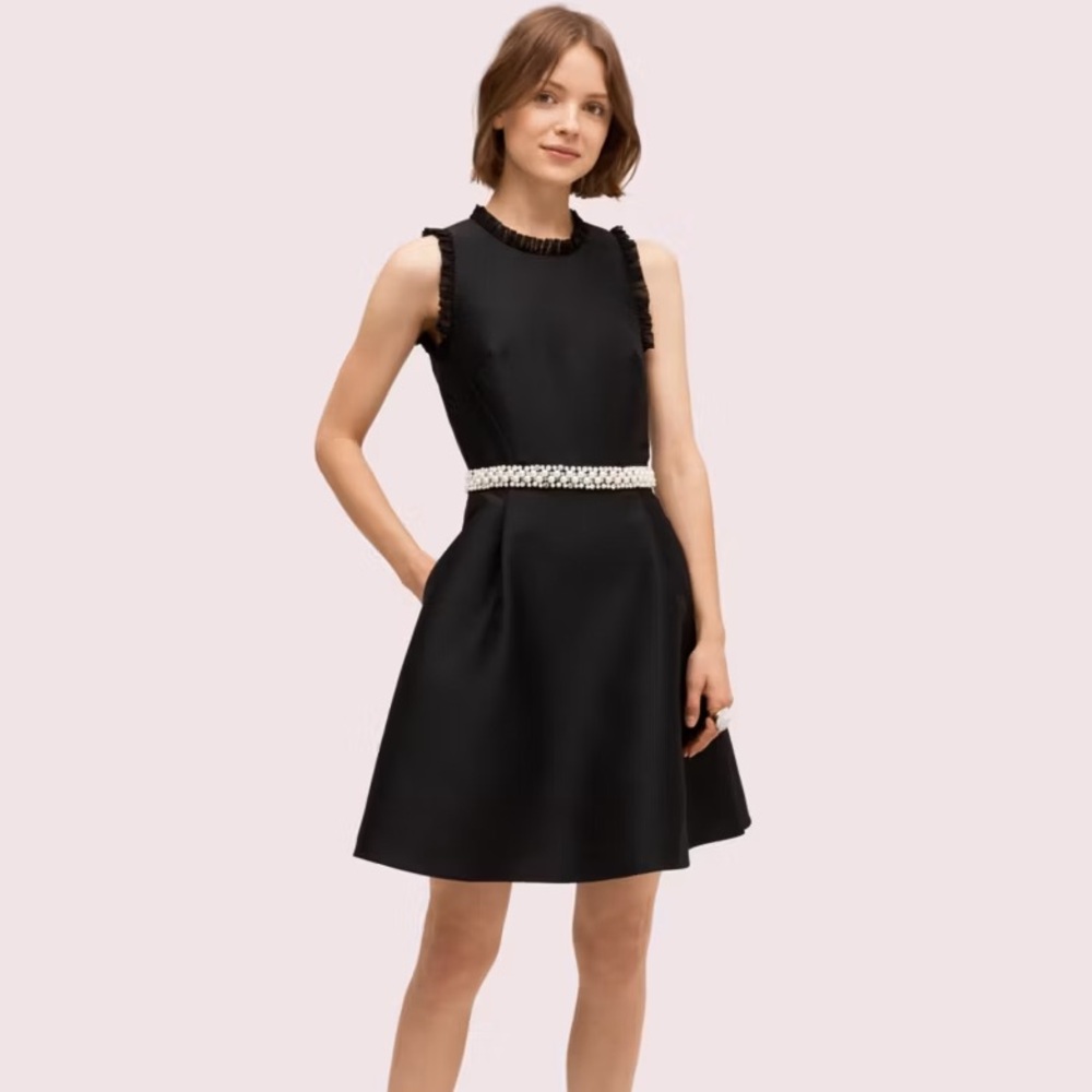 Kate Spade New York Black Pearl Crystal Mikado Dress – Size 8 (NWT)